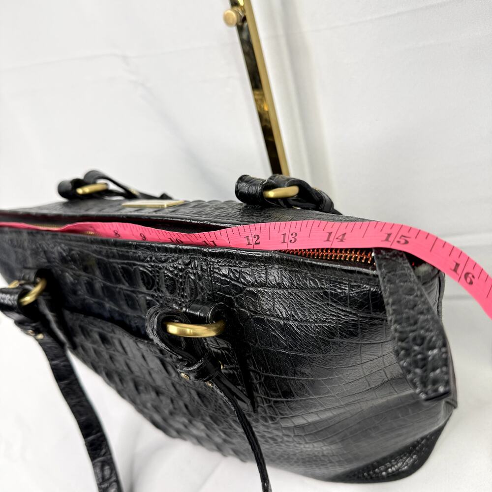 Brahmin Black Croc Embossed Leather Tote Bag Gold Tassel Shoulder Purse - Picture 8 of 16